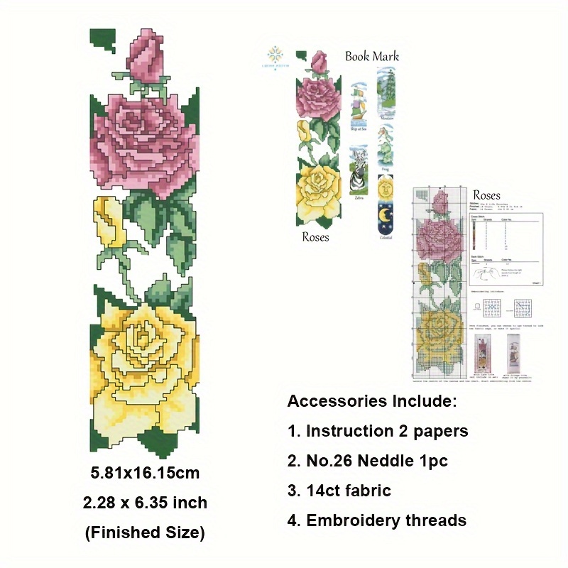 DIY Embroidered Bookmark Material Package Embroidery Starter Kit With  Flowers Plant Pattern Color Threads Handmade Bookmark Kit