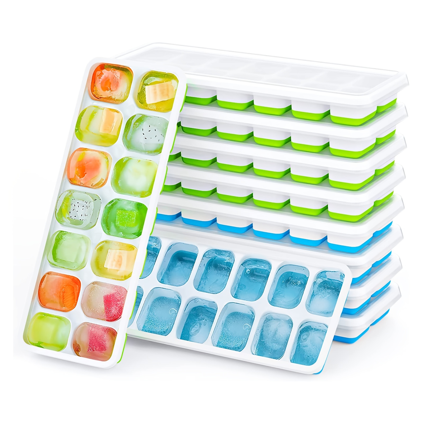 Ice Cube Trays 4 Pack, Easy Removable Silicone And 14 Lce Cube