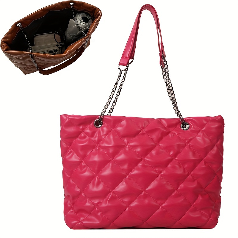 Women's Argyle Quilted Shoulder Bag, Chain Strap Large Capacity