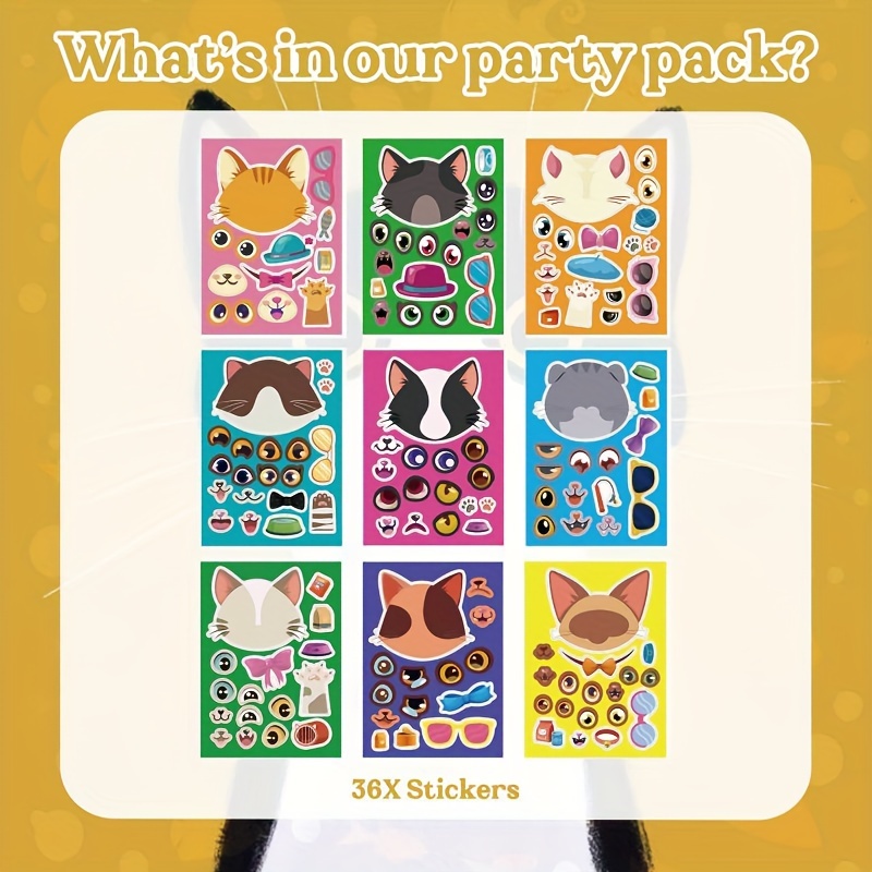 HubirdSall 45Pcs Cats Make-a-Face Stickers Make You Own Cats Holographic  Stickers Games School Activity Reward for Kids Teacher Art Craft Birthday