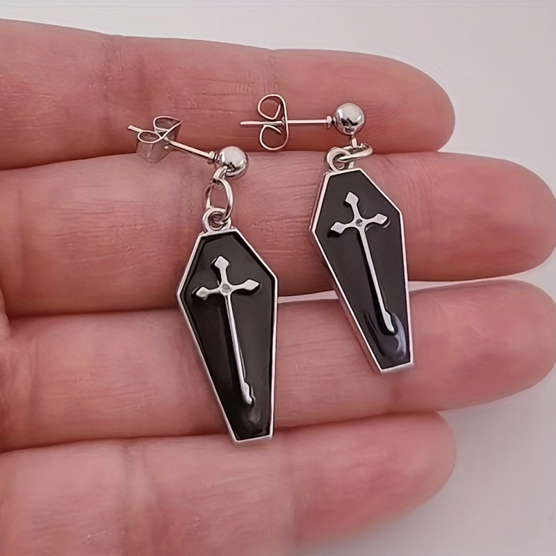 Men s Punk Gothic Cross Coffin Drop Earrings Halloween Party Temu