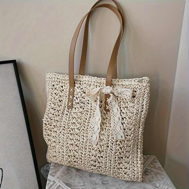 Sac à Main Beige En Paille Crochetée - Style Sac De Soirée - Occasion - Dimensions 20x15x14 Cm