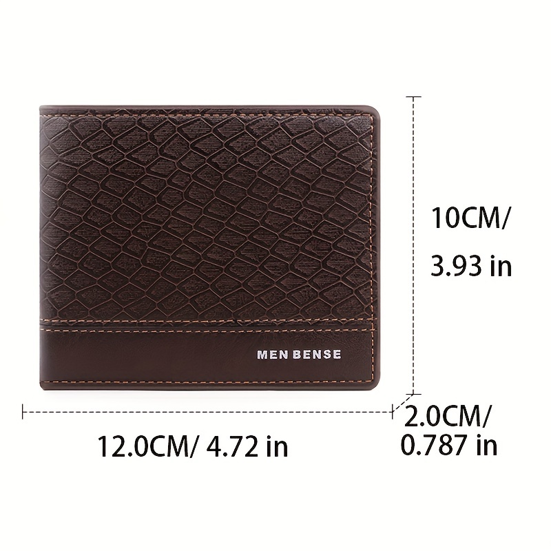 Men's Plaid Embossed Tri-fold Business Leather Wallet - Temu