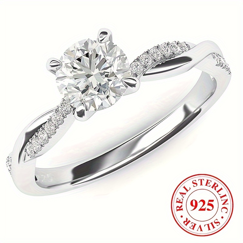 

925 Sterling Silver Promise Ring Inlaid Shining Zirconia Classic Solitaire Design Engagement/ Wedding Ring High Quality Jewelry