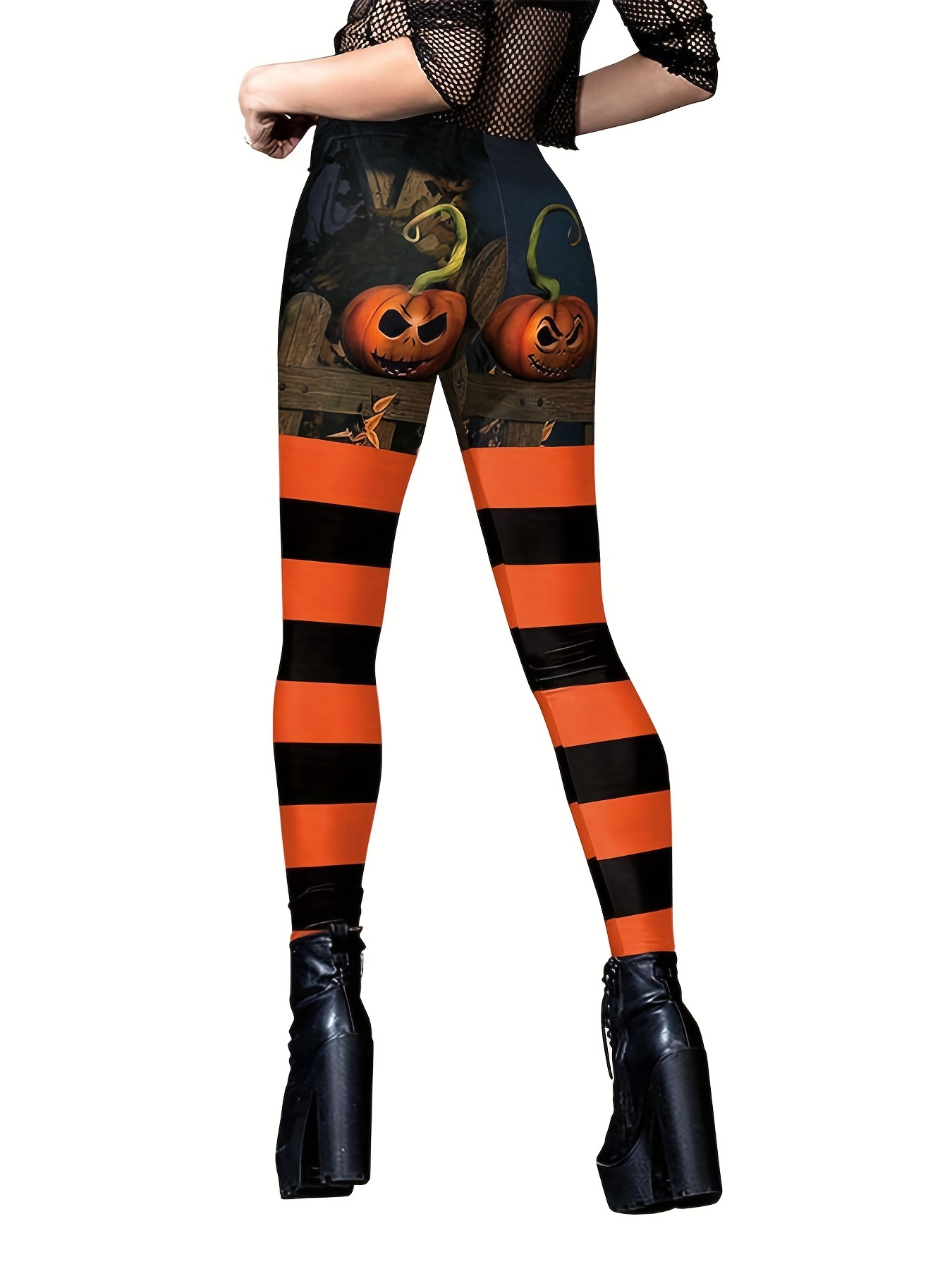 Halloween Pumpkin Print Skinny Leggings Casual Elastic Waist - Temu South  Africa