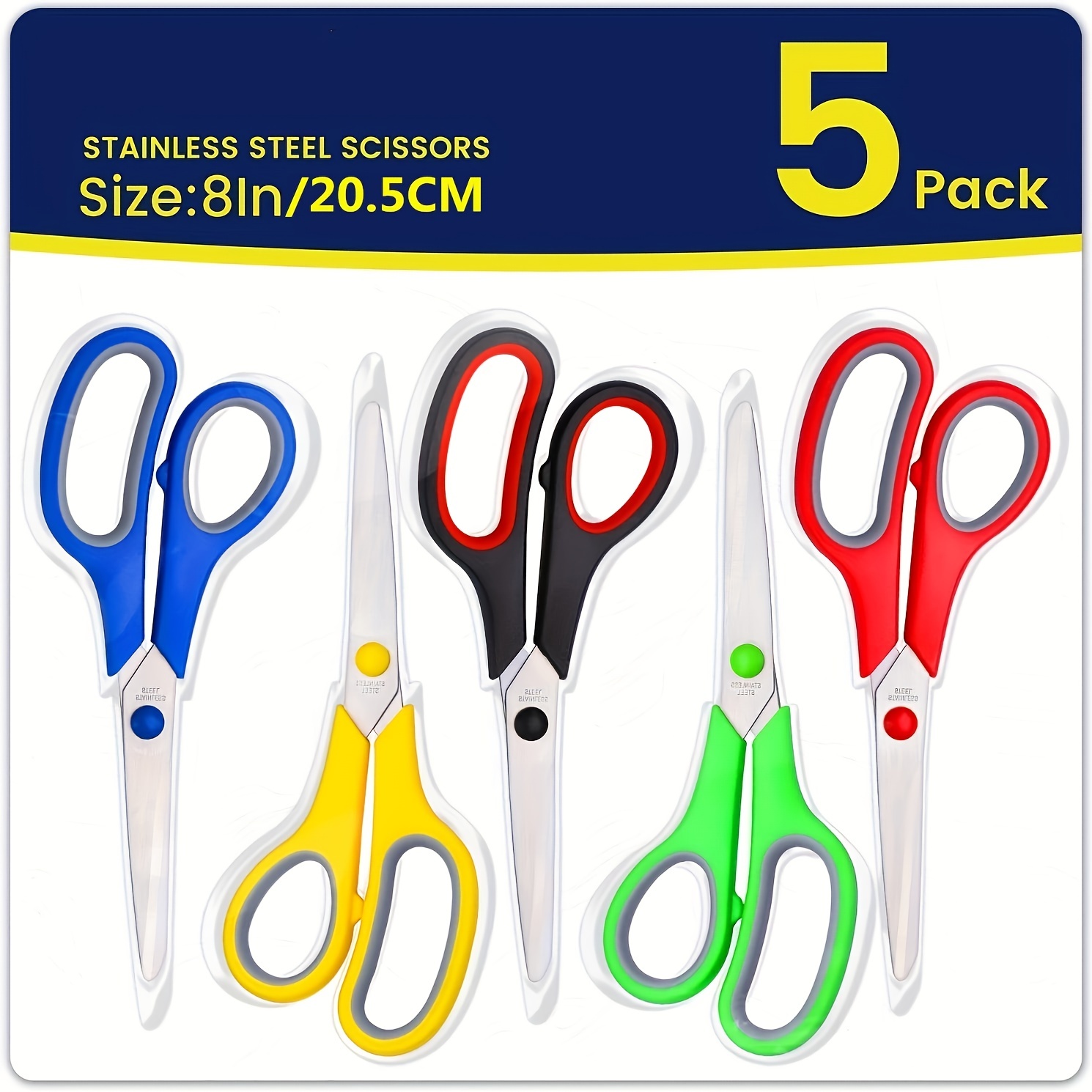 Scissors Set of 3-Pack, 8 Scissors All Purpose Comfort-Grip Handles Sharp  Scissors for Office Home School Craft Sewing Fabric Supplies, High/Middle