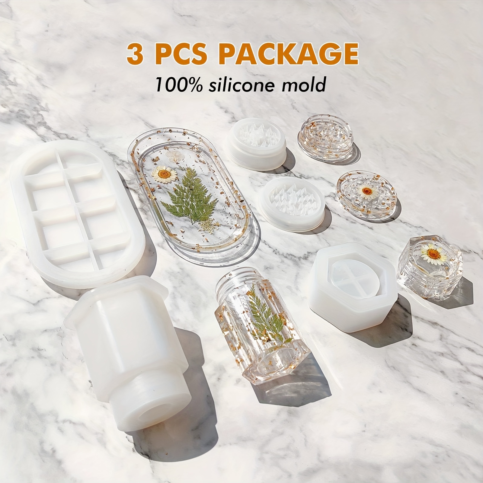 4 pz/set stampi in Silicone per resina stampi in resina con vassoio di  rotolamento stampo in resina smerigliatrice stampo per macinazione e  stoccaggio Kit resina epossidica fai da te