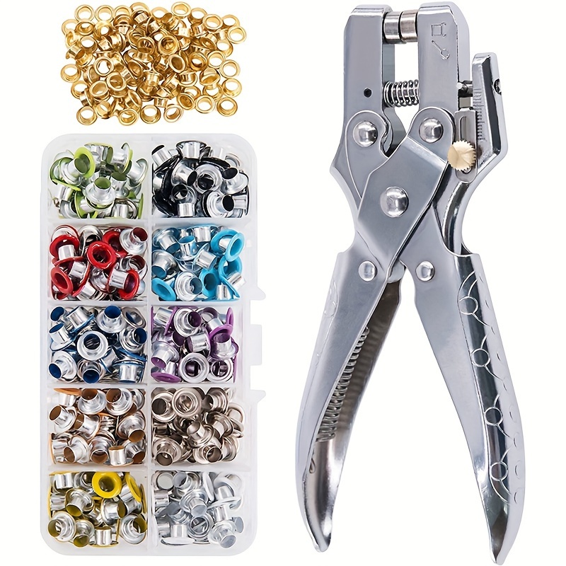 500pc 1/4 Inch Grommet Tool Kit, Leather Hole Punch Pliers, Grommets Kit  With 500 Metal Gold And Si