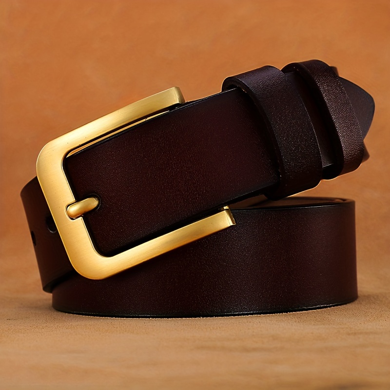 New Fashion Men'S Thickened Cowhide Copper Buckle Belt Vintage