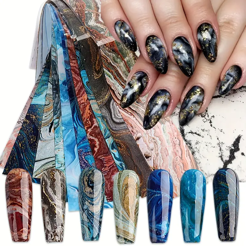 Marble Nail Art Foil Transfer Sticker Decal Holographic Nail - Temu