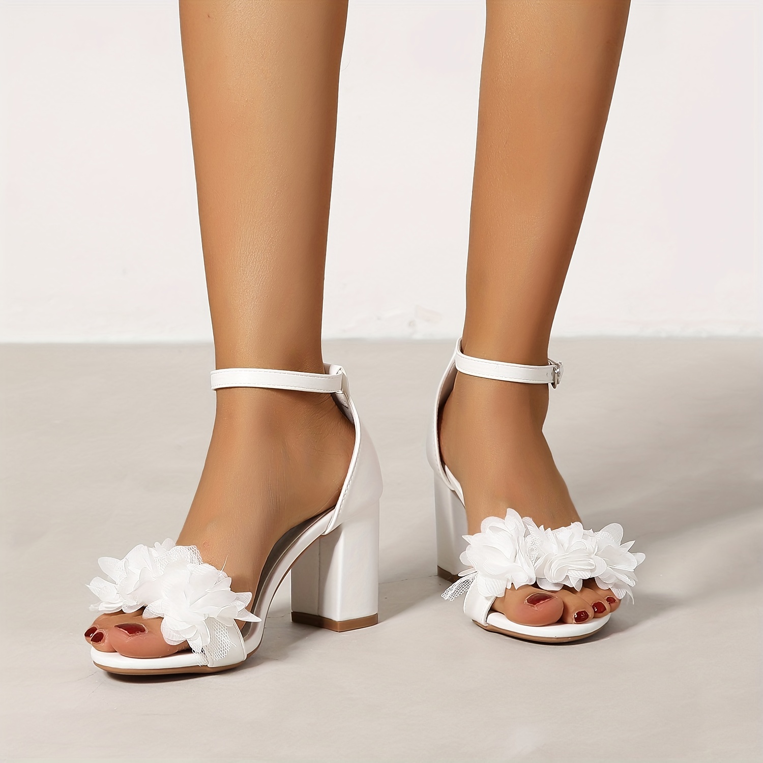 Women's Flower High Heeled Sandals Open Toe Ankle Strap - Temu