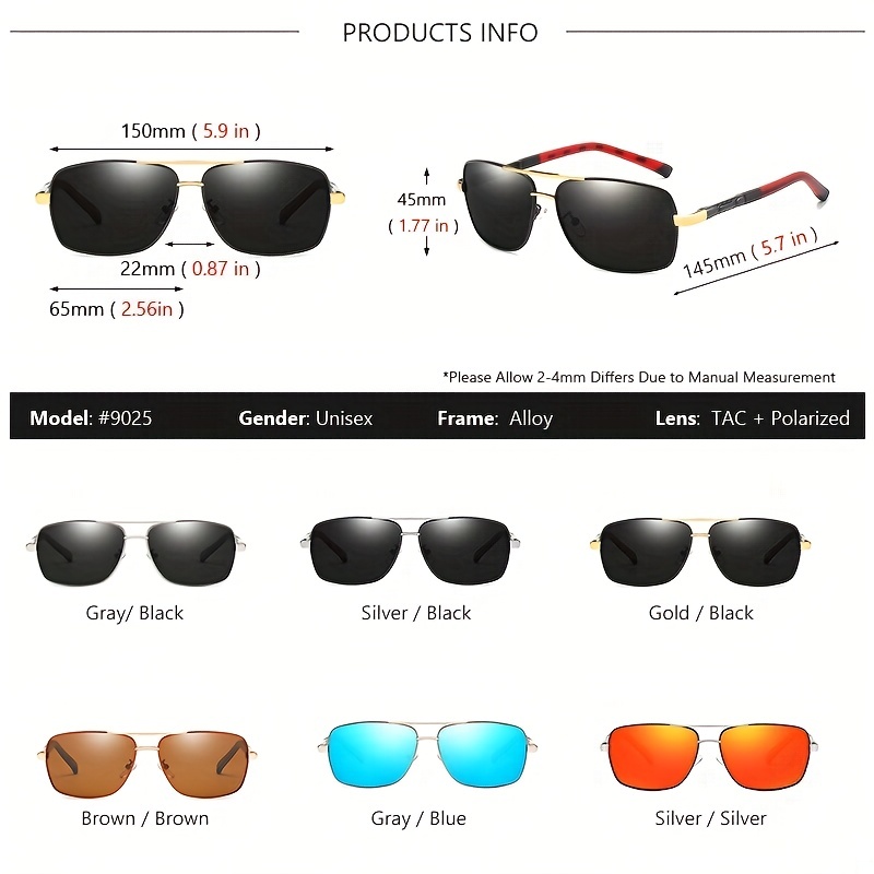 Men's Polarized Lens Sunglasses, unisex Vintage Rectangle Driving Sunglasses, UV400,Temu
