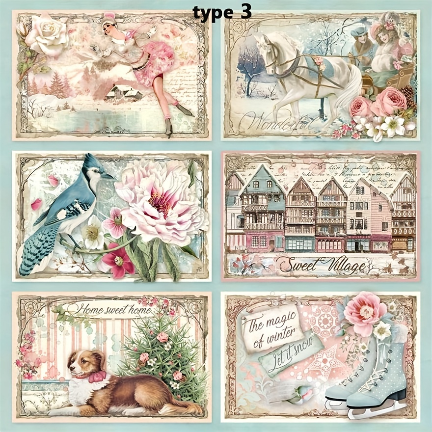 Xyer 16 Sheet Scrapbook Stickers Vintage Self-adhesive Paper DIY  Scrapbooking Labels Stickers Junk Journal Diary Decoration for Student 
