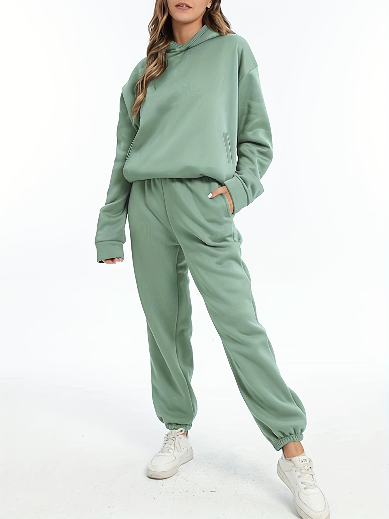 Plus Size Sporty Outfits Set Women's Plus Solid Long Sleeve - Temu United  Arab Emirates