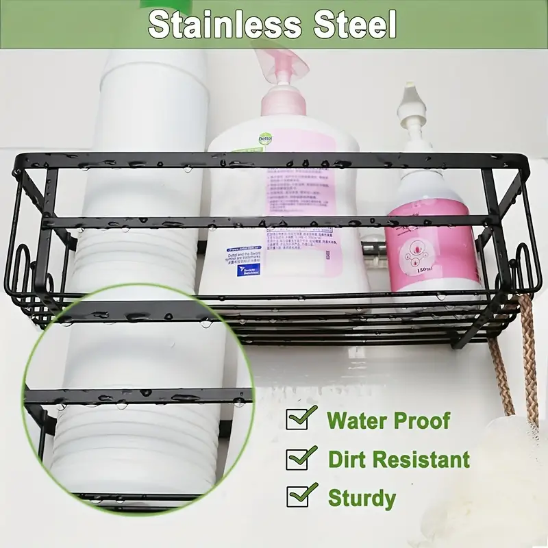 Stainless Steel Shower Caddy With Hooks - Soap Holder And Basket