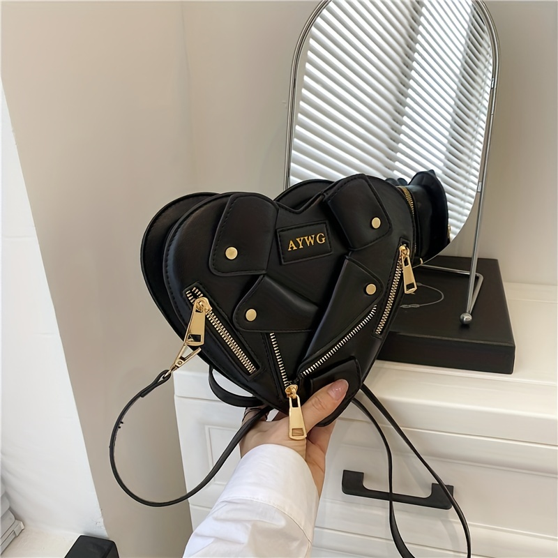 Y2k Heart Pattern Zipper Shoulder Purse, Cute Crossbody Bag With Adjustable  Strap, Clutch Bag With Wrist Band - Temu