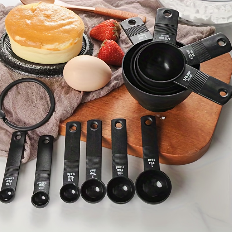 10pcs/set Measuring Spoons Kitchen Cook Black Plastic Teaspoon Scoop  Measuring Spoons Cups Measuring Set Tools Kitchen Tools