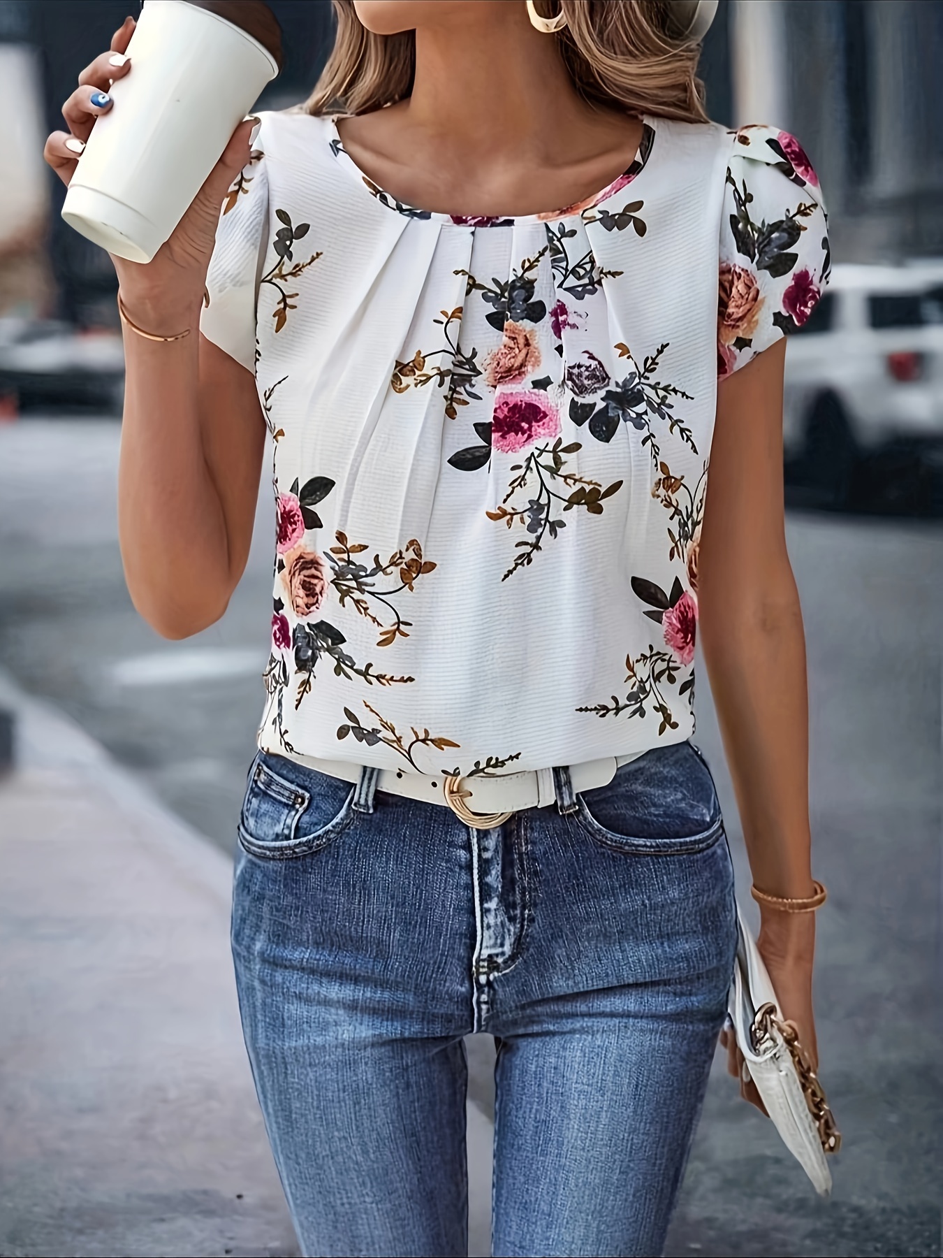 Boho Style Cami Top, Floral Print Crew Neck Cami Top For Spring & Summer,  Women's Clothing