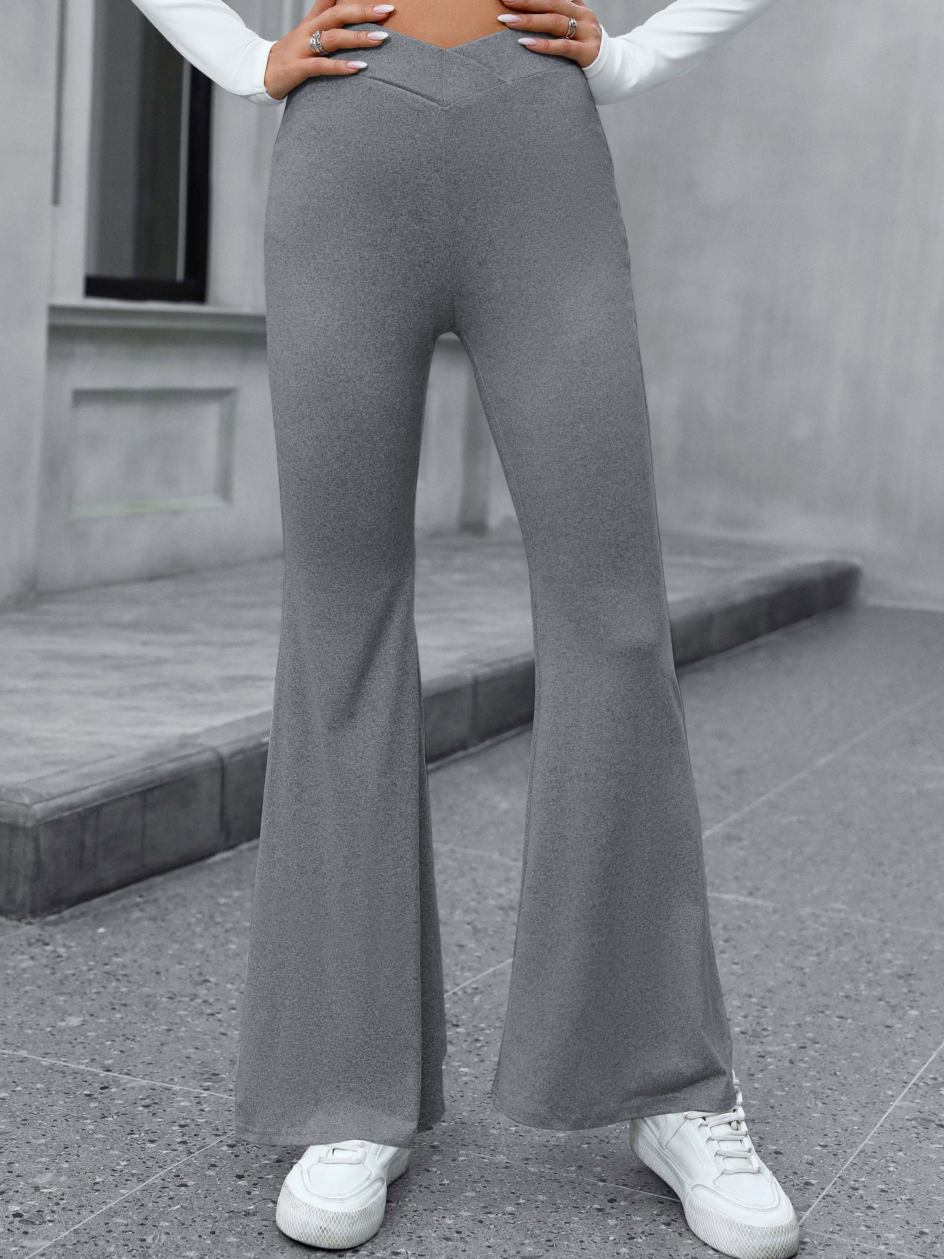 TERNEZ Pants for Women Solid Flare Leg Pants (Color : Dark Grey