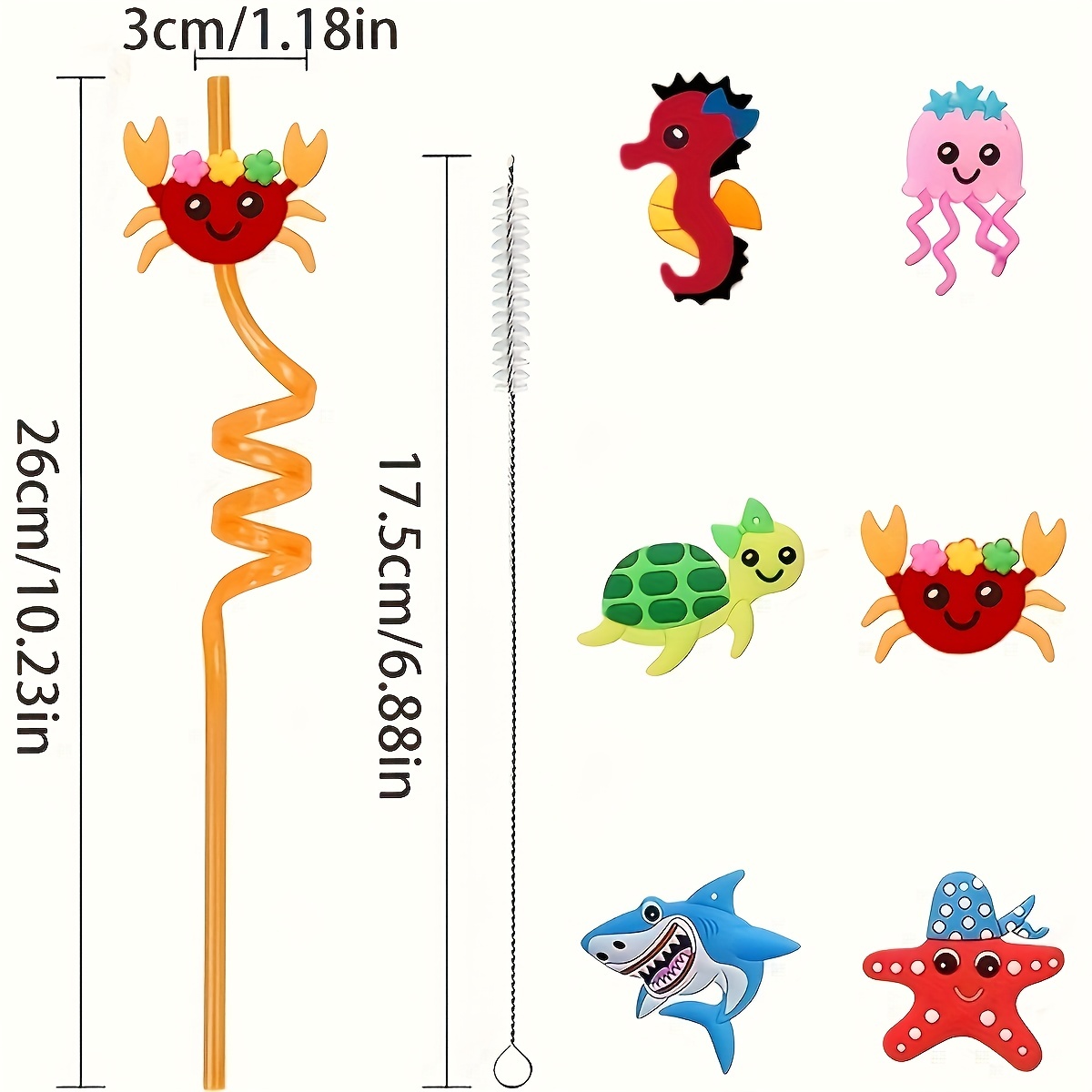 8pcs/set Plastic Straw, Cartoon Dinosaur Decor Drinking Straw For Party