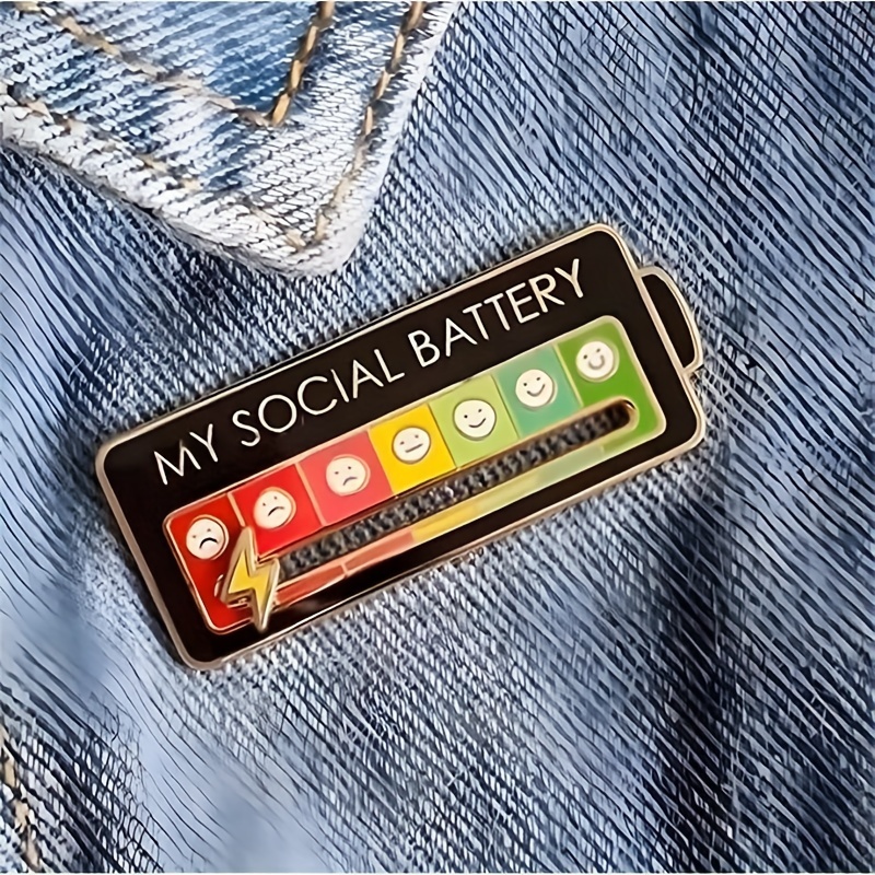 Social Battery Mood Shift Pin Sliding Social Power Badge - Temu