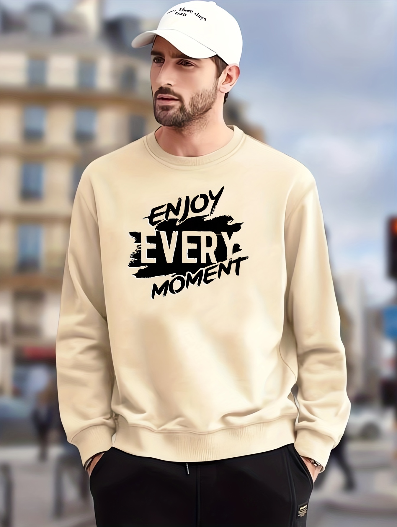 Enjoy Every Moment Print Trendy Sweatshirt Mens Casual Graphic