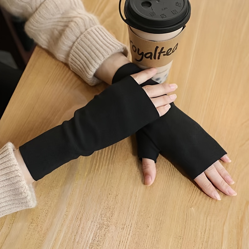 Simple Solid Color Fingerless Gloves Short Elastic Self - Temu Ireland