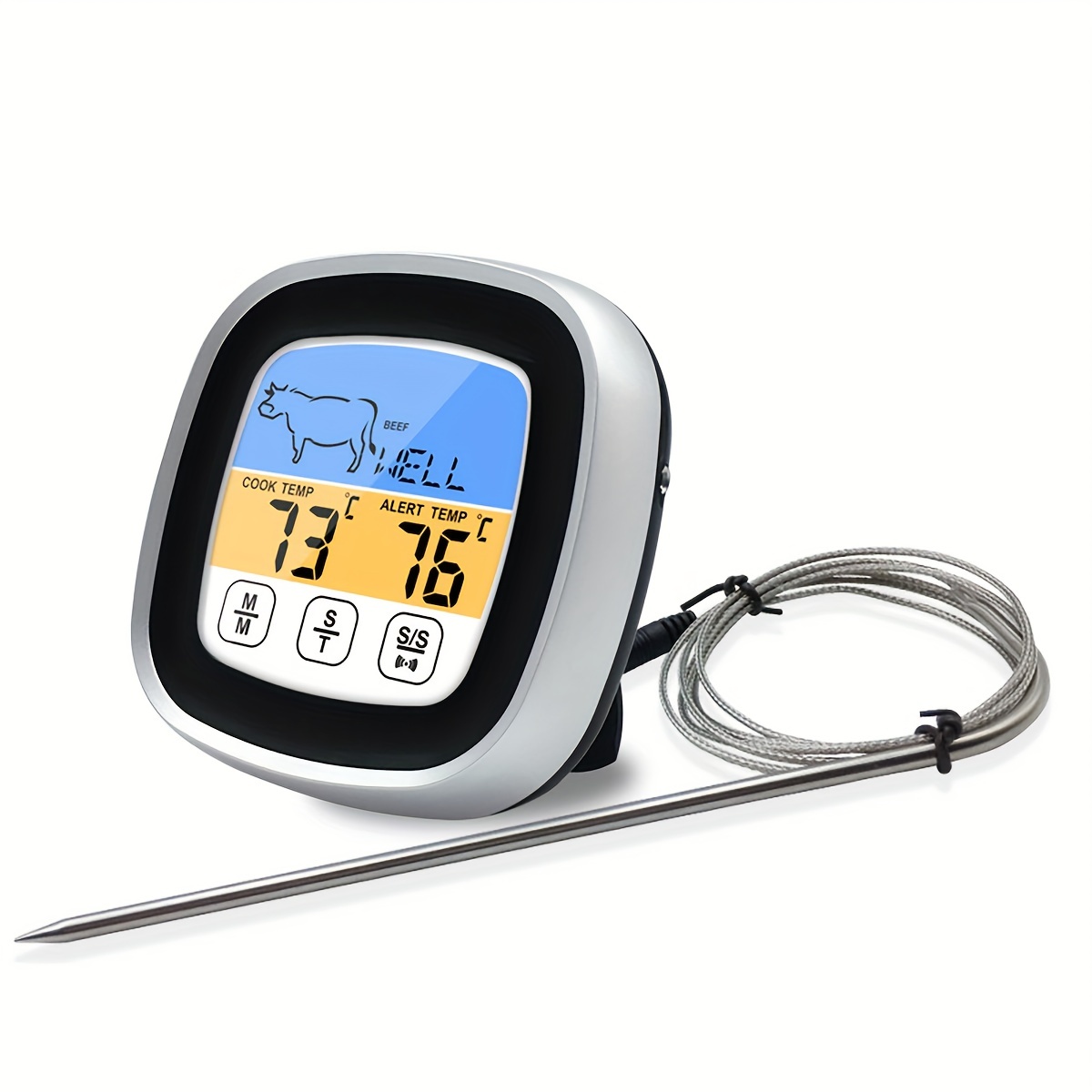 1pc Black Meat Thermometer And Timer, Instant Read Digital Cooking  Thermometer, Electronic Food Temperature Gauge With Long Probe For Kitchen,  Milk, Candy, Bbq And Grilling