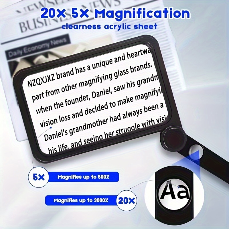 5x 20x Large Magnifying Glass For Reading Full Book Pages - Temu