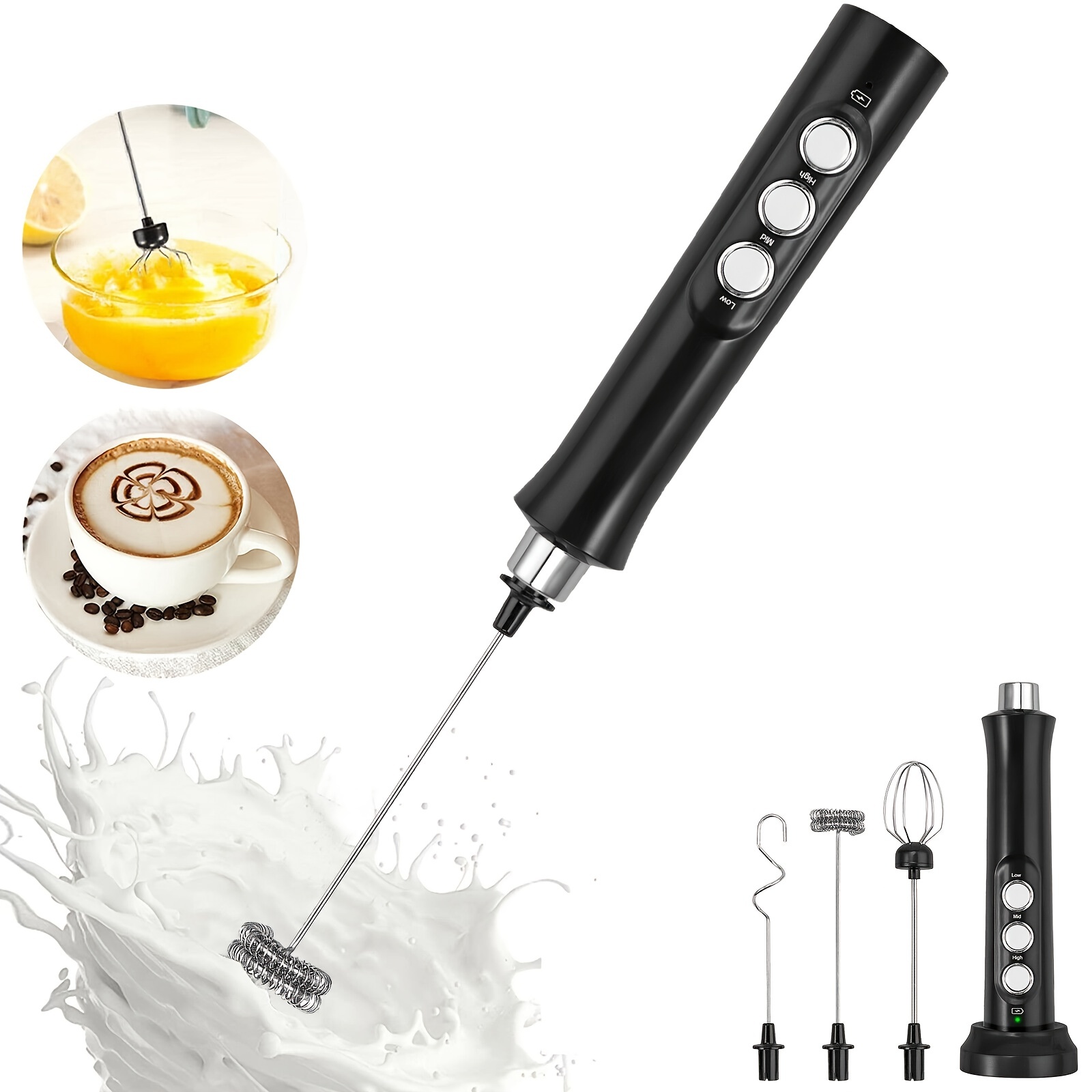 3 In 1 Portable Rechargeable Electric Milk Frother Foam Maker High
