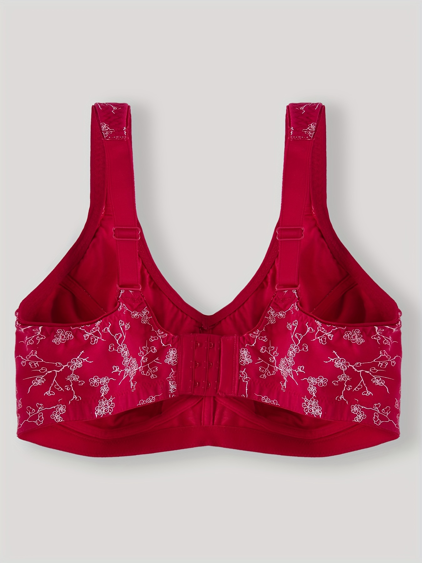 Women Bra Lace Floral Full Cup Wireless Large Bosom Bra Plus Size Sports  Bras (Color : Wine Red, Size : 50C)