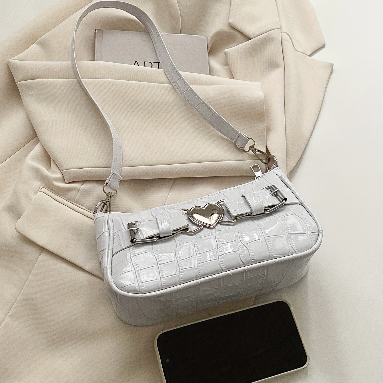 Crocodile Embossed Baguette Bag, Fashion Y2k Shoulder Bag, Women's
