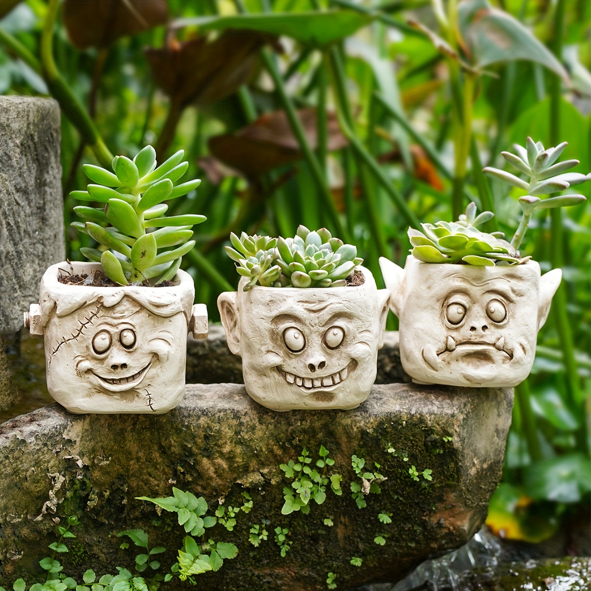Waroomhouse Flowerpot Indoor Plant Pot Smiling Face Resin Flower