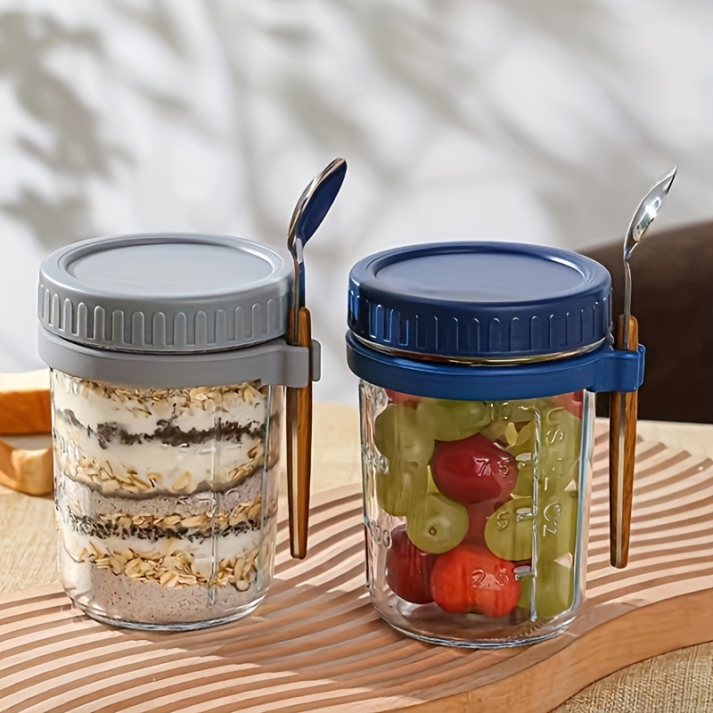 Overnight Oats Jars With Lid And Spoon, Oatmeal Cup With Hanging Spoon,  Airtight Oatmeal Container, Reusable Glass Wide Mouth Portable Mason Jars  Breakfast Container For Salads Yogurt Cereal Milk - Temu