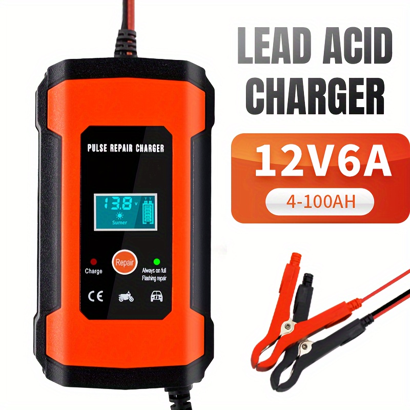 10-Amp Car Battery Charger, 12V 24V Automatic Smart Battery Maintainer  Trickle Charger, Battery Charger Battery Desulfator with Temp Compensation  for Car Truck Motorcycle Lawn Mower Lead Acid Battery 