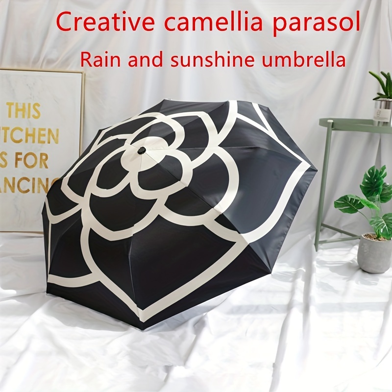 1pv Creative Camellia Folding Umbrella, Black Glue Material Sun Protection  Uv Sunshade Umbrella Rain Umbrella, High-grade Gift Nice Umbrella - Temu
