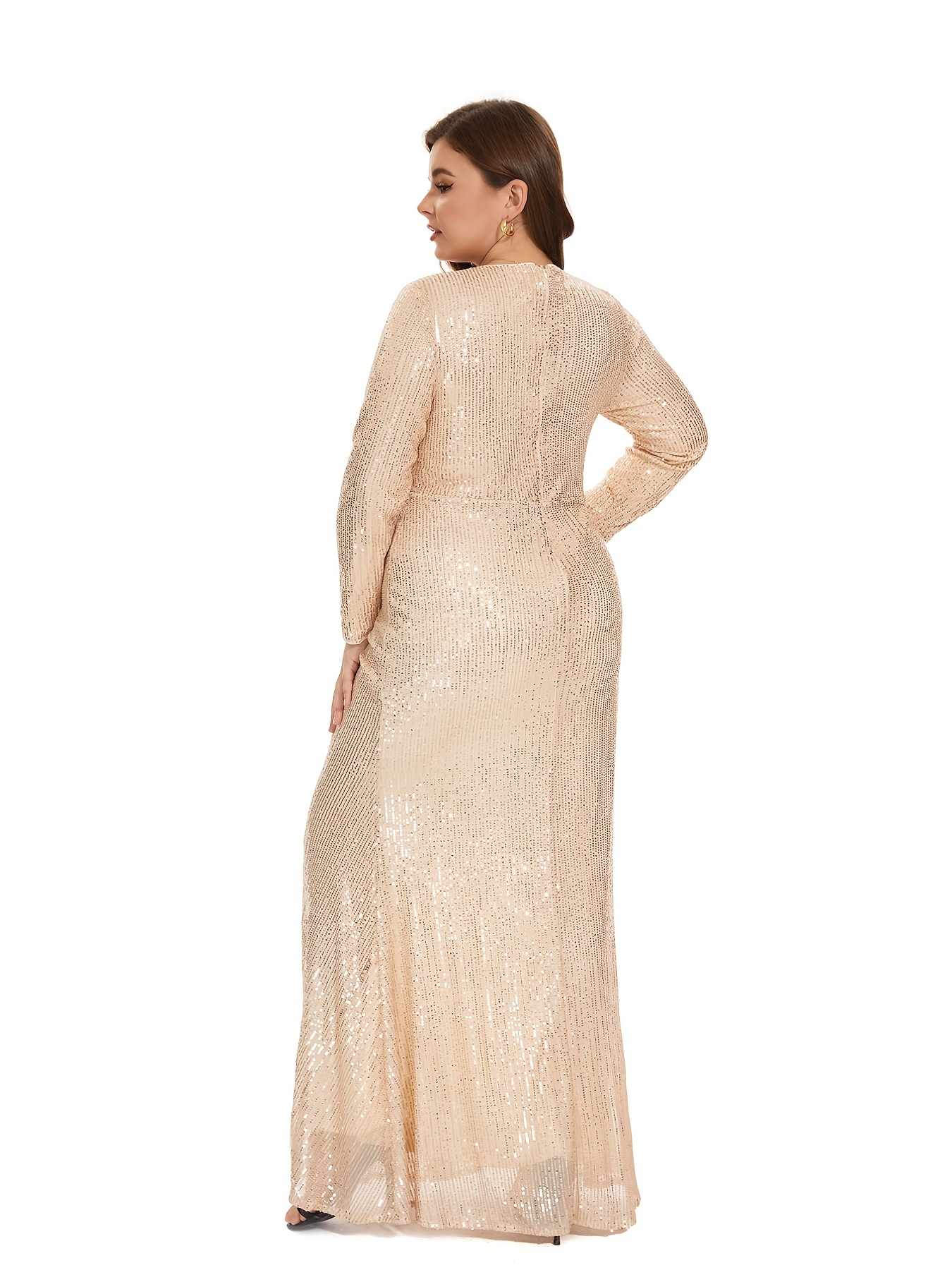 Plus Size Sequin Long Sleeve High Waist Party Maxi Dress - Temu Canada