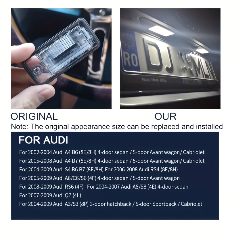 For Audi A3 8P License Plate Lamp Audi A4 B6 B7 A6 C6 RS6 S6 C6 S5 Cabrio  Q7 A8 S8 RS4 Avant Error Free Number Plate Light