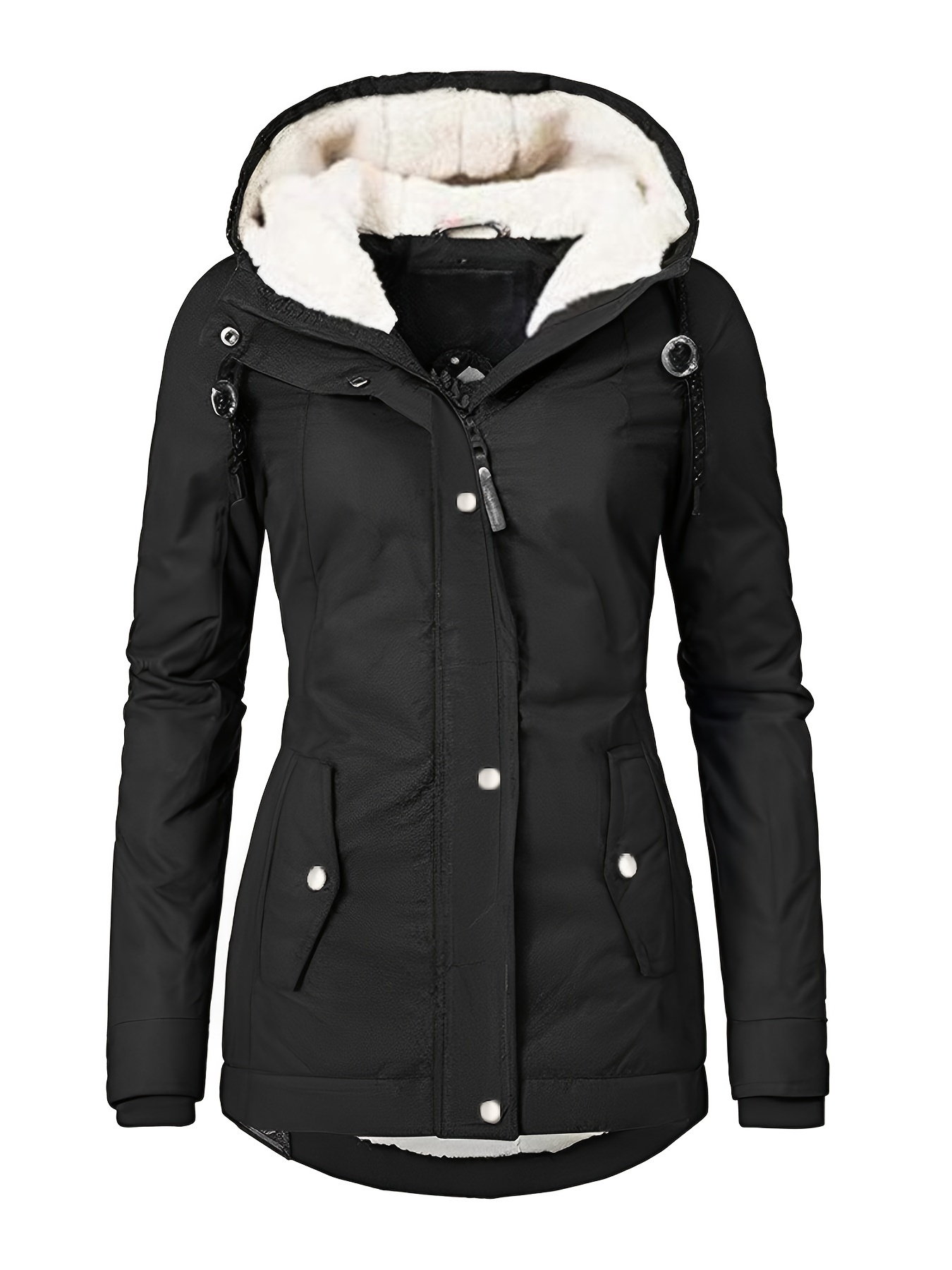Women's Outerwear Solid Pocket Fall Winter Fashion Hooded - Temu Canada