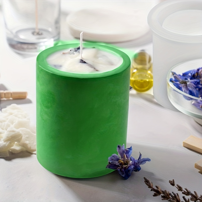 Cylinder Concrete Candle Vessel Mold Cement Candle Jar Silicone Moulds with  Lid