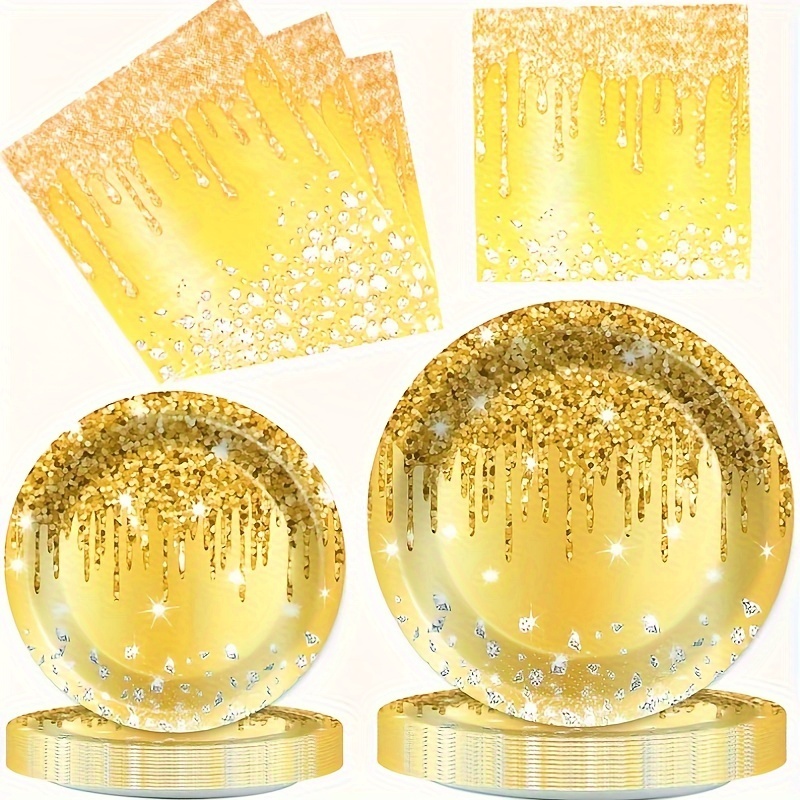 20 Pièces, Ensemble De Vaisselle À Paillettes Argentées Décorations De  Table Joyeux Anniversaire Assiettes À Dessert En Papier De Fête De 7 Pouces  Serviettes De Table Et Nappe Métallique Argentée Pour 20