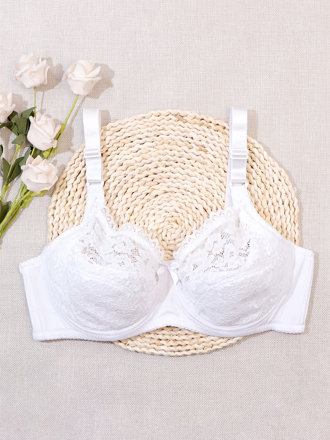 Plus Size White Lace A Push Up Bra With Embroidery Support Sexy