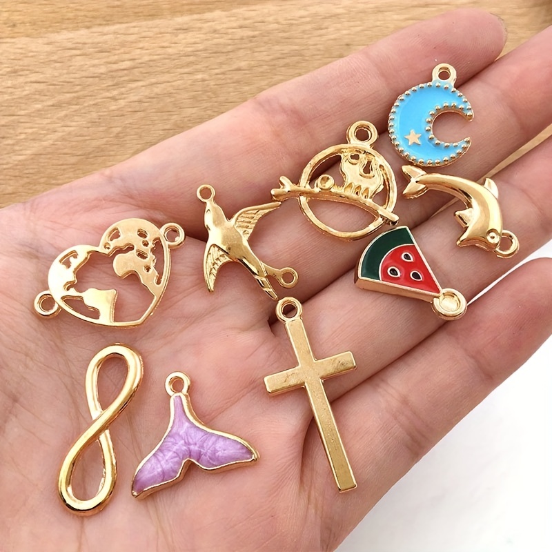 50pcs Enamel Charms for Jewelry Making Supplies Earring Bracelet Pendant  Bangle Necklace Designer Keychain Bulk Lots Wholesale(Pink)