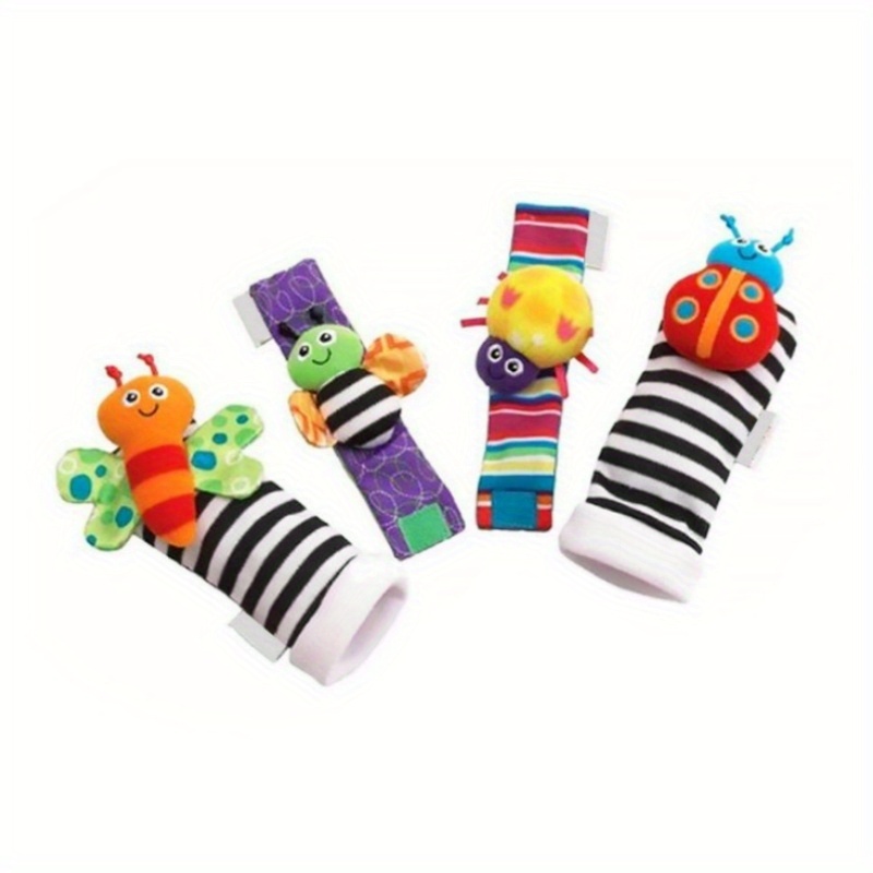4 piezas/set bebé calcetines sonajero infantil juguetes 3-12 meses