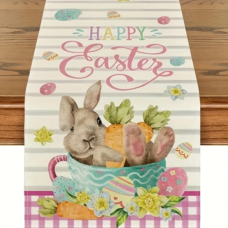 TEMU 1 pièce, Chemin de Table Pâques Carottes Lapins à Motif , Décoration Printanière pour Cuisine et Salle à Manger, Décor Maison Fête