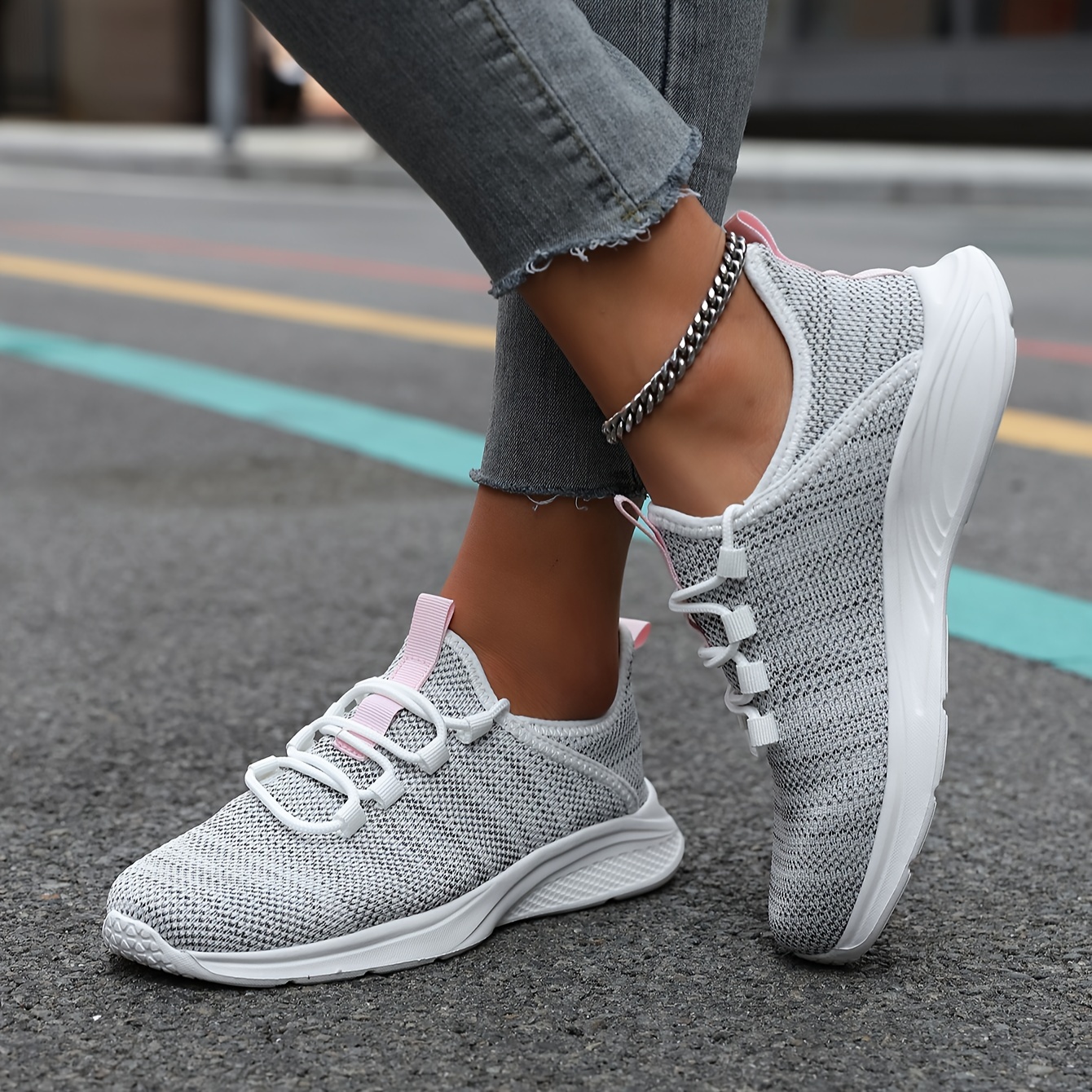 women s flying woven breathable lace casual running shoes details 4