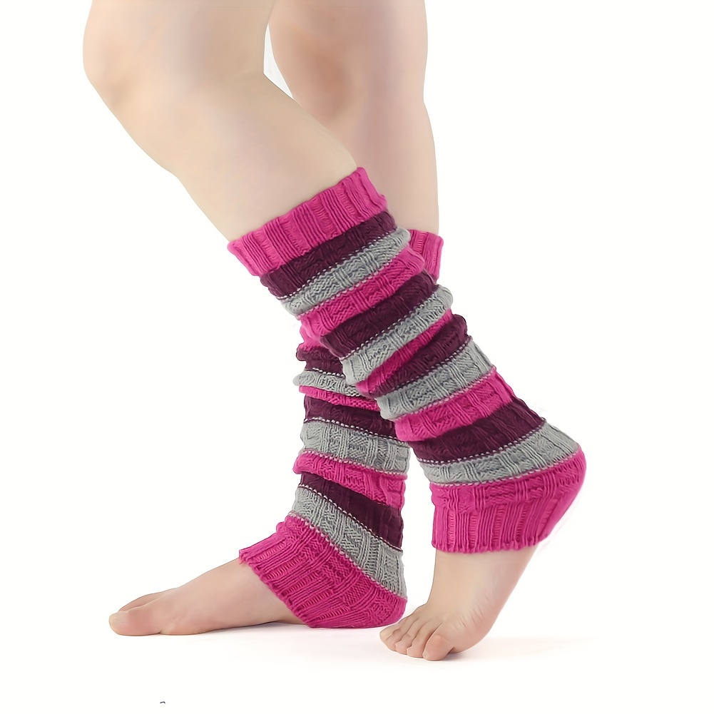 Striped Leg Warmers Colorblock Knitted Knee High Socks - Temu