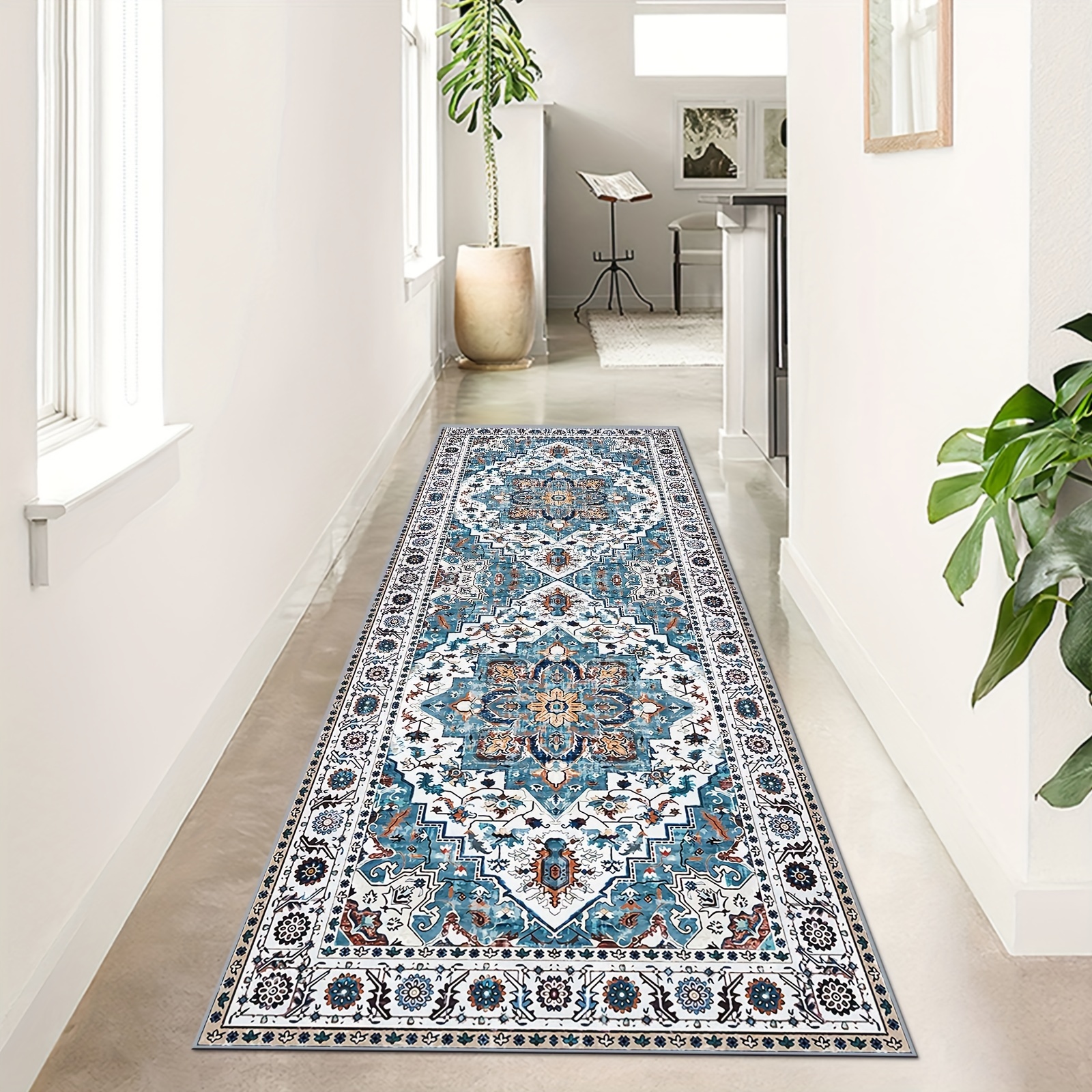 Boho Tribal Area Rug, Persian Washable Bedroom Rug, Vintage Boho Runner Rug,  Bedside Rug, Machine Washable, Soft Non Slip Non-shedding Kitchen Mat,  Indoor Accent Entry Carpet For Living Dining Playroom Nursery Camper, 