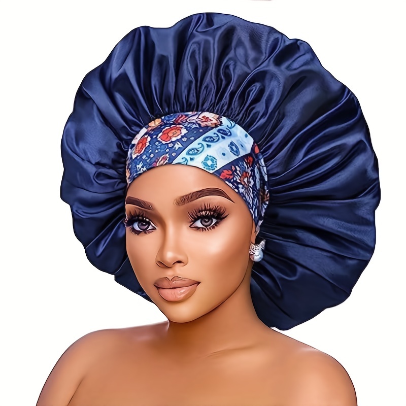 Satin Bonnet Curly Hair Sleeping Cap Floral Wide Band