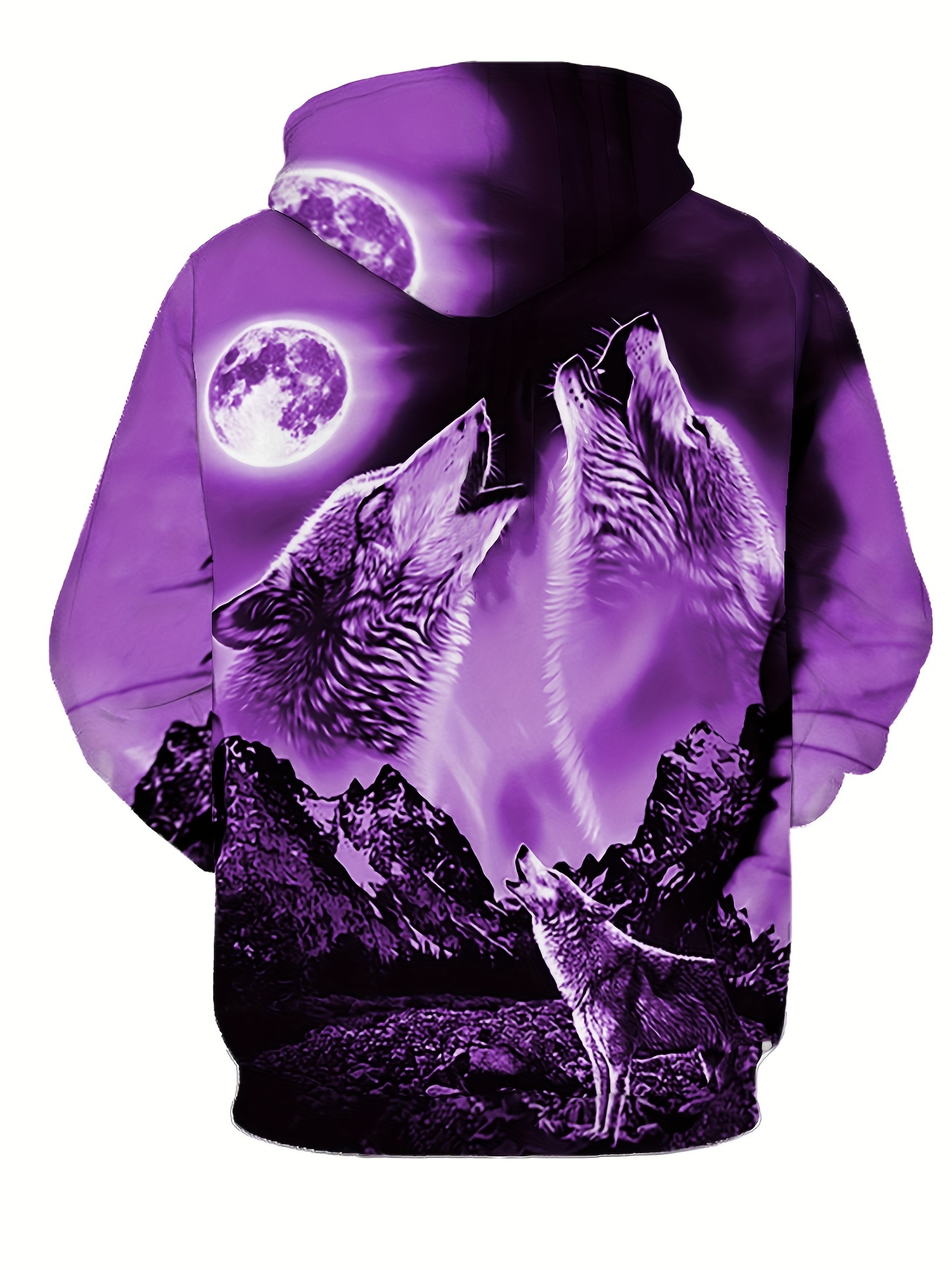 wolf print hoodie cool hoodies for men mens casual graphic design pullover hooded sweatshirt with kangaroo pocket streetwear for winter fall as gifts purple 1